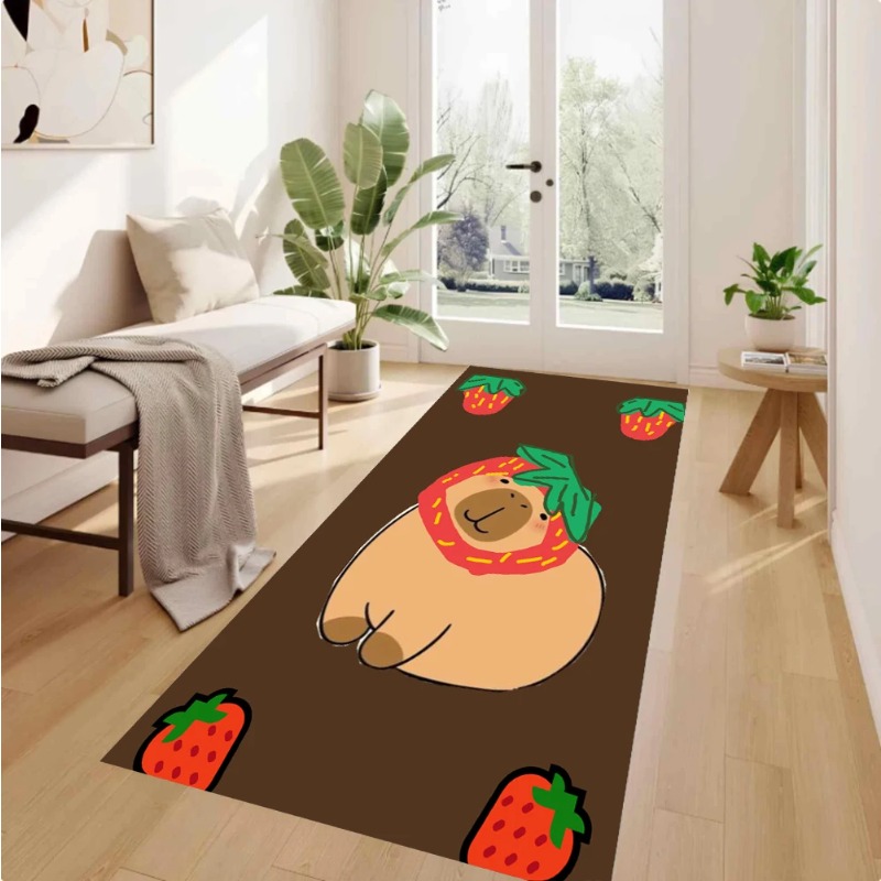 Commercial Kitchen Non Slip Flooring - Adorable Strawberry Hat Capybara Cartoon Rug