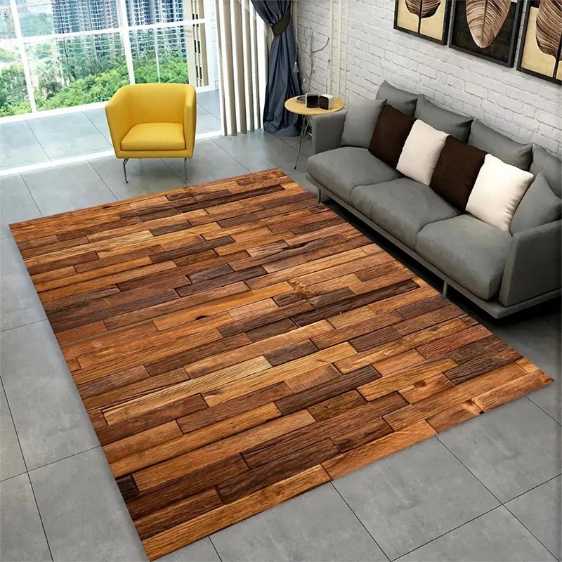 Commercial Kitchen Non Slip Flooring - 3D Wood Grain Retro Area Rug