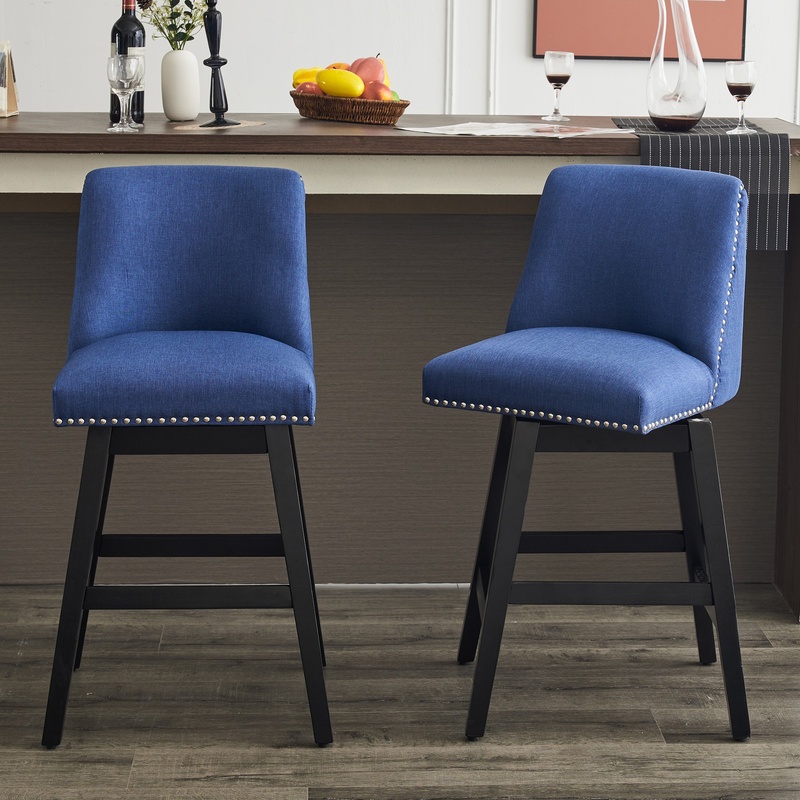 Commercial Kitchen Island - Dark Blue Upholstered Bar Stools Set