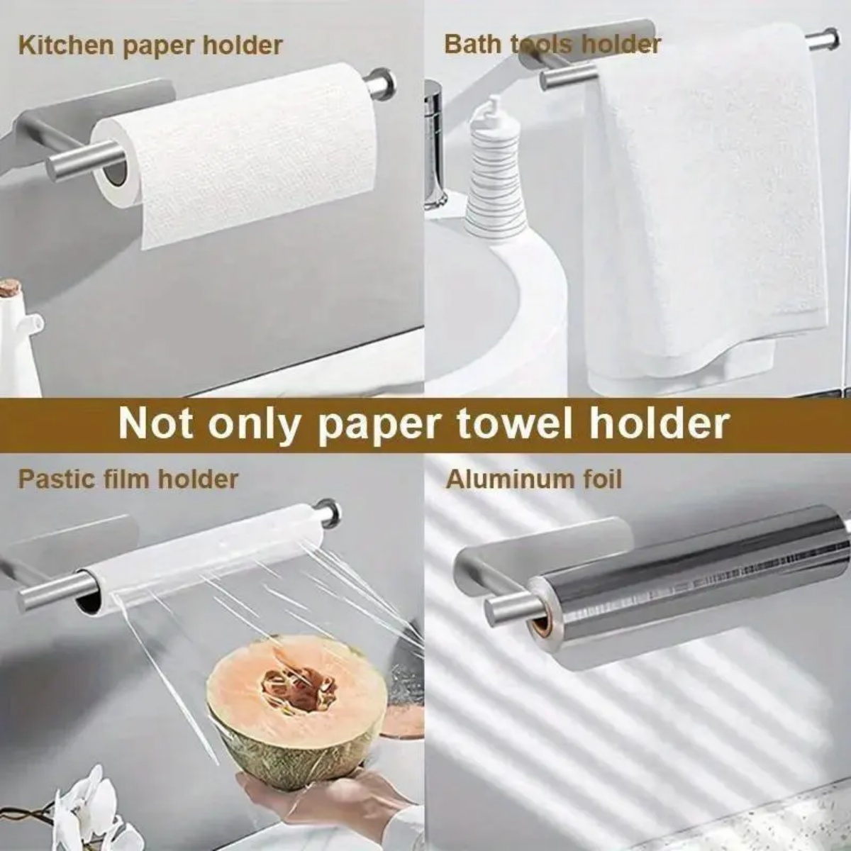 Commercial Kitchen Towels - Adhesive Paper Towel Holder, No Drilling