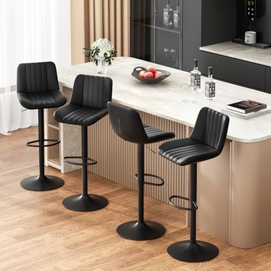 Commercial Kitchen Island - Modern Leather Bar Stools Swivel Height-Adjustable