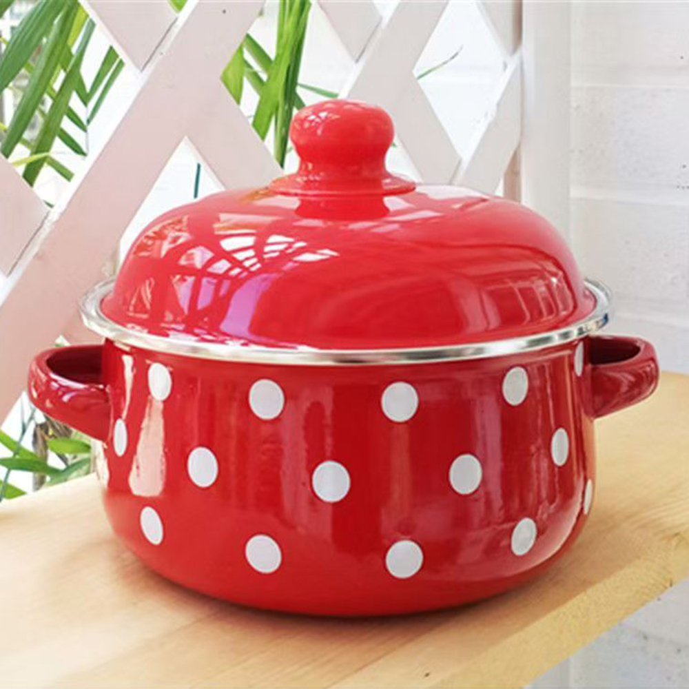 Soup Kettle Warmer - Porcelain enameled soup pot with lid,