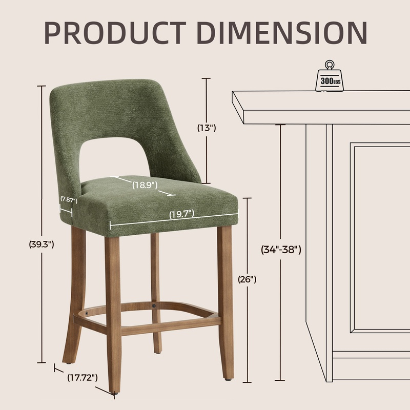 Green Upholstered Counter Stoo - Commercial Kitchen Island reseña y precio