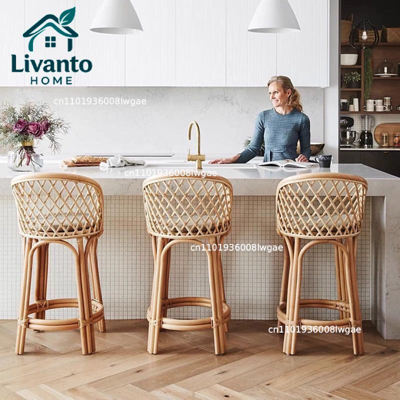 Natural Rattan Bar Stools with - Commercial Kitchen Island reseña y precio