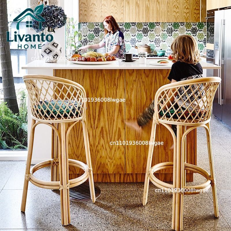 Natural Rattan Bar Stools with - Commercial Kitchen Island reseña y precio
