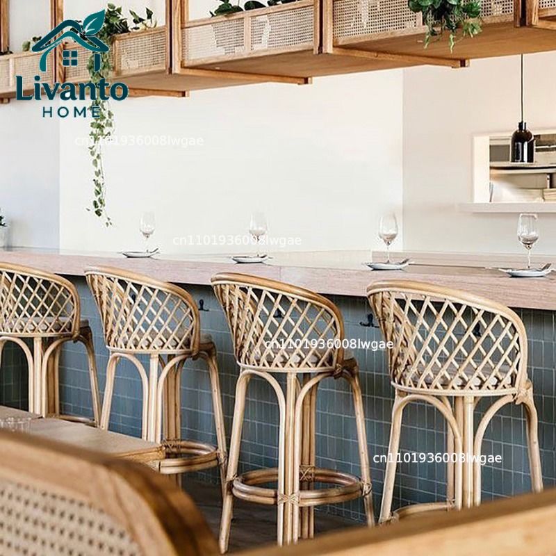 Natural Rattan Bar Stools with - Commercial Kitchen Island reseña y precio