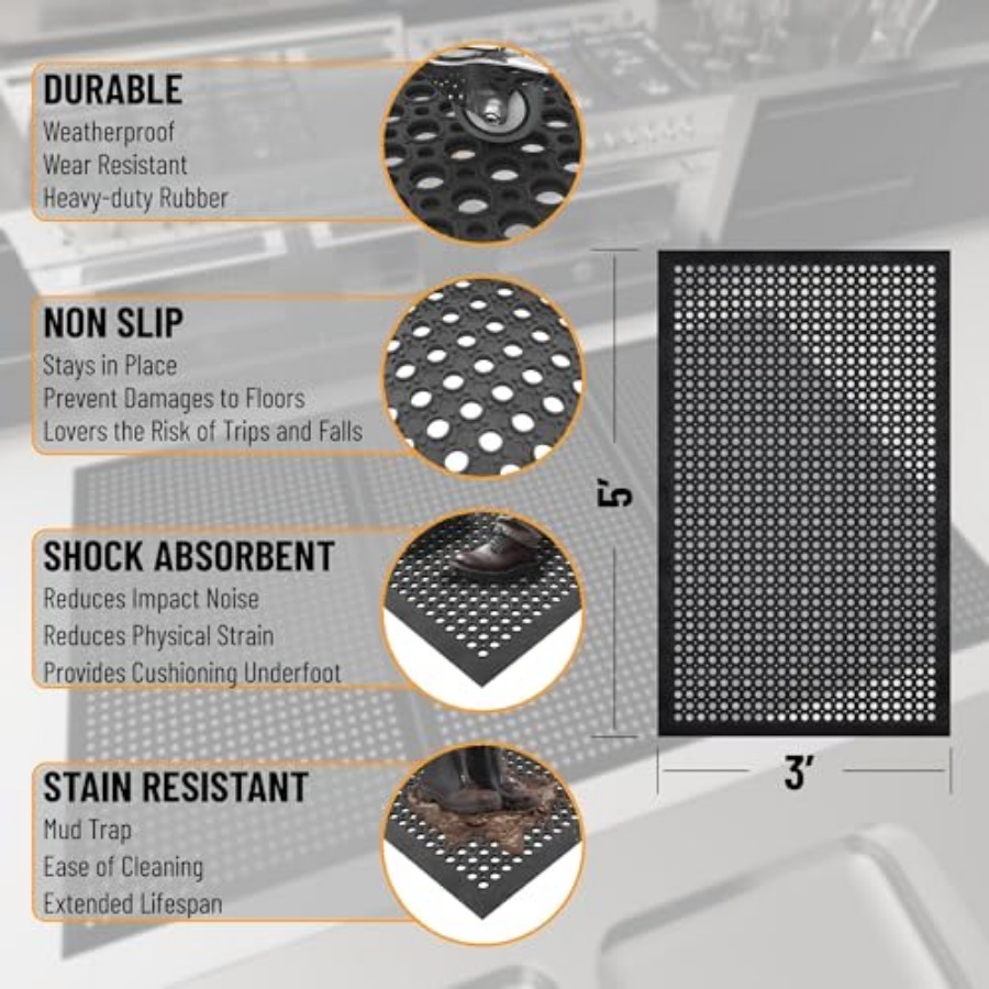 Heavy Duty Rubber Floor Non-Sl - Commercial Kitchen Non Slip Flooring reseña y precio