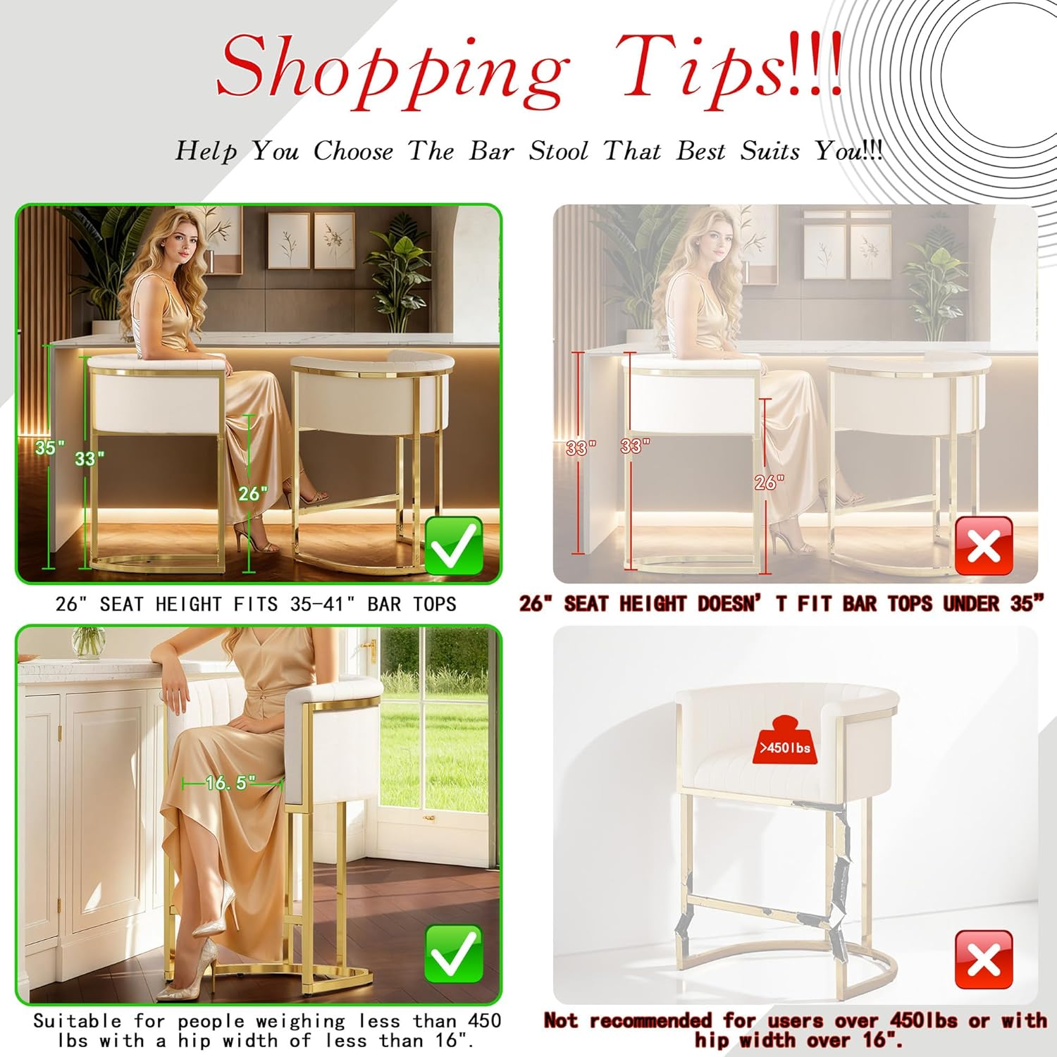 26in Upholstered Counter Heigh - Commercial Kitchen Island reseña y precio
