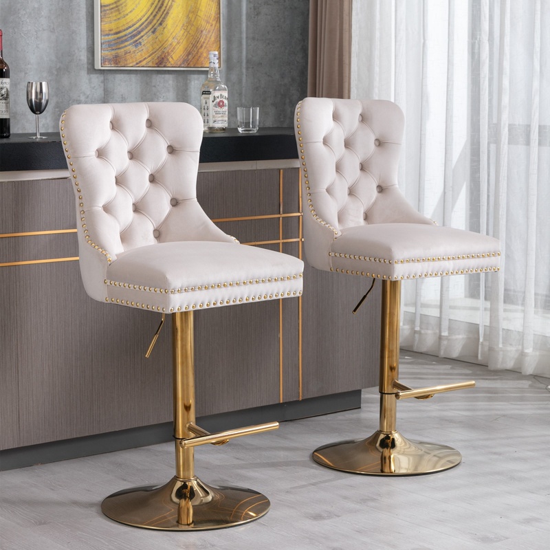 Beige Velvet Bar Stools with A - Commercial Kitchen Island reseña y precio