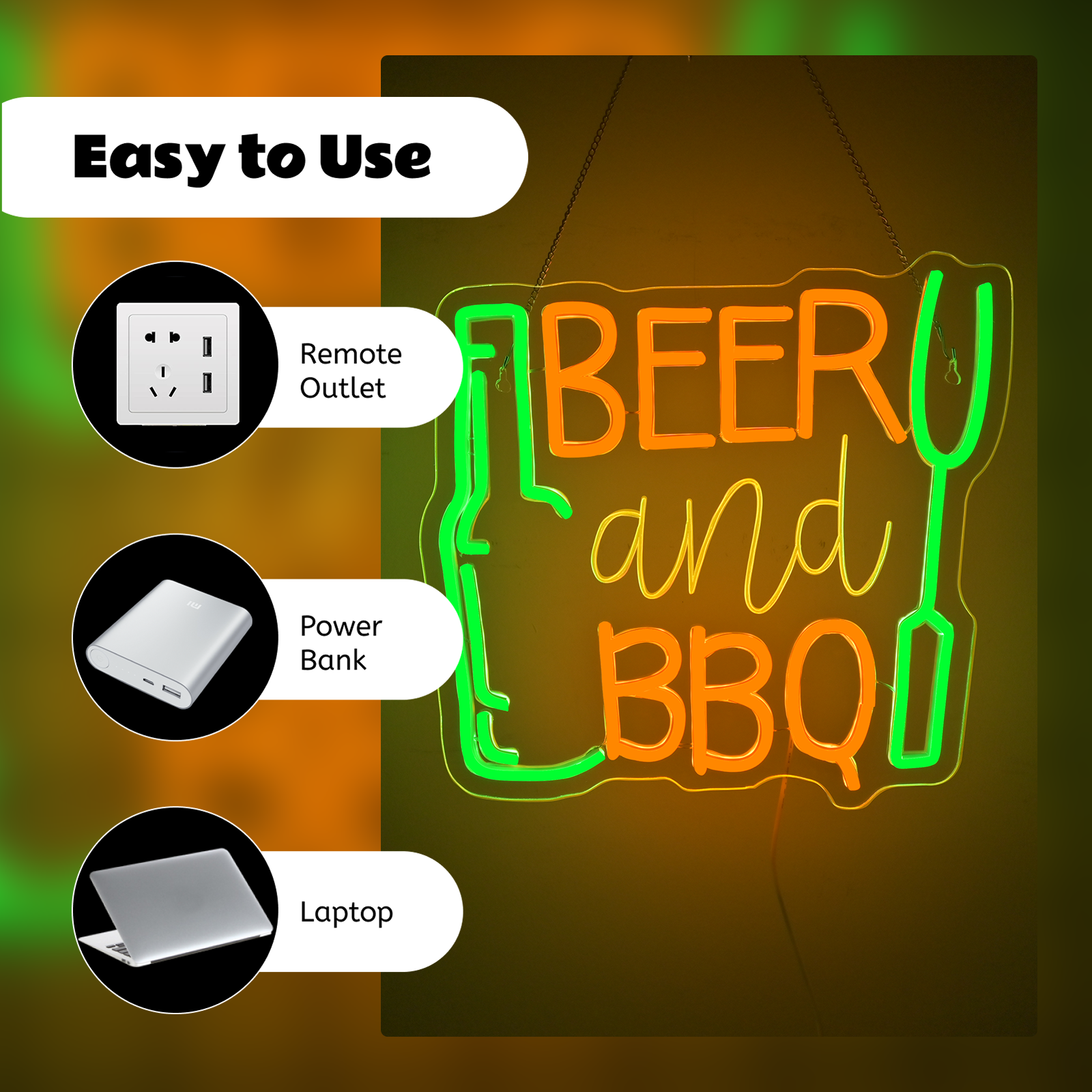 Beer and BBQ Neon Sign Dimmabl - Commercial Kitchen Walls reseña y precio