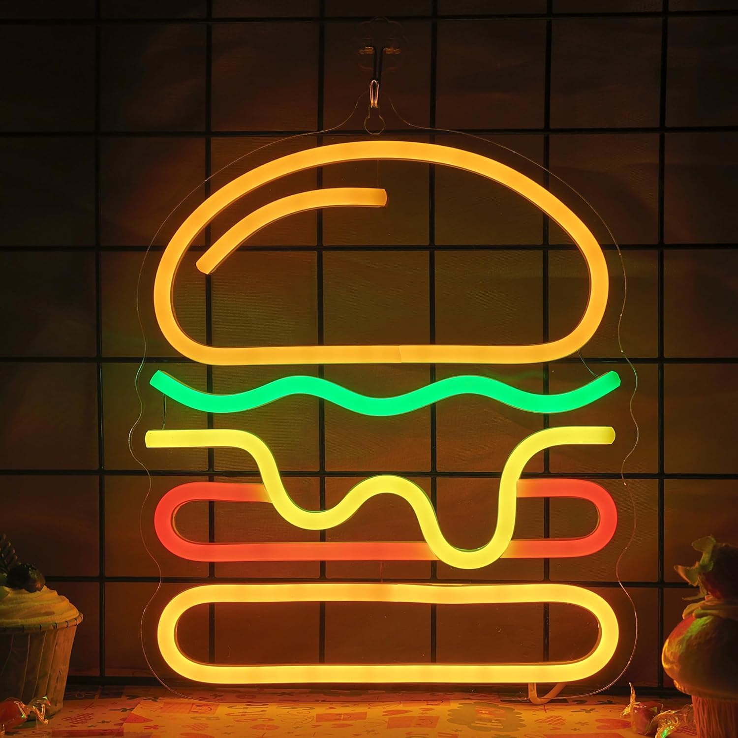 Burger Neon Sign with Layered  - Commercial Kitchen Walls reseña y precio