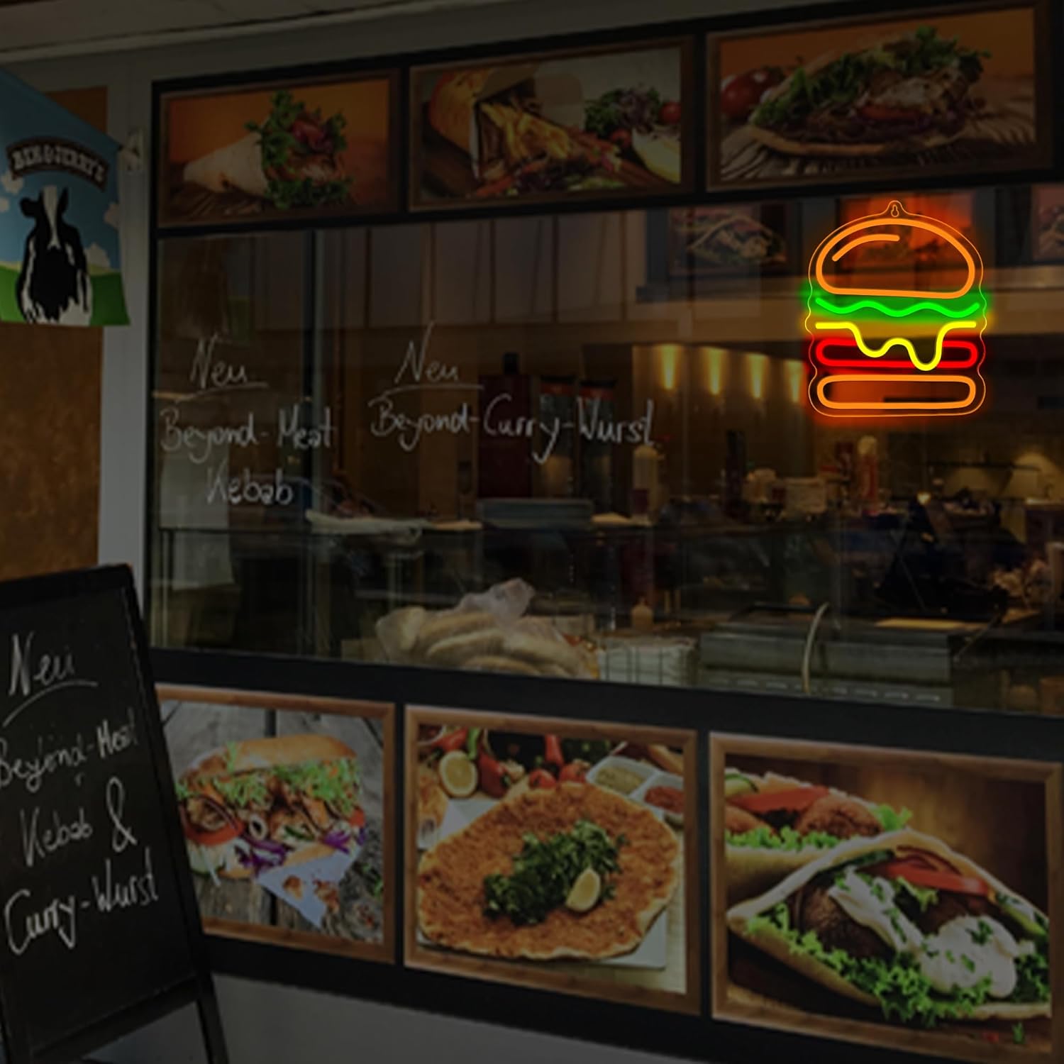 Burger Neon Sign with Layered  - Commercial Kitchen Walls reseña y precio