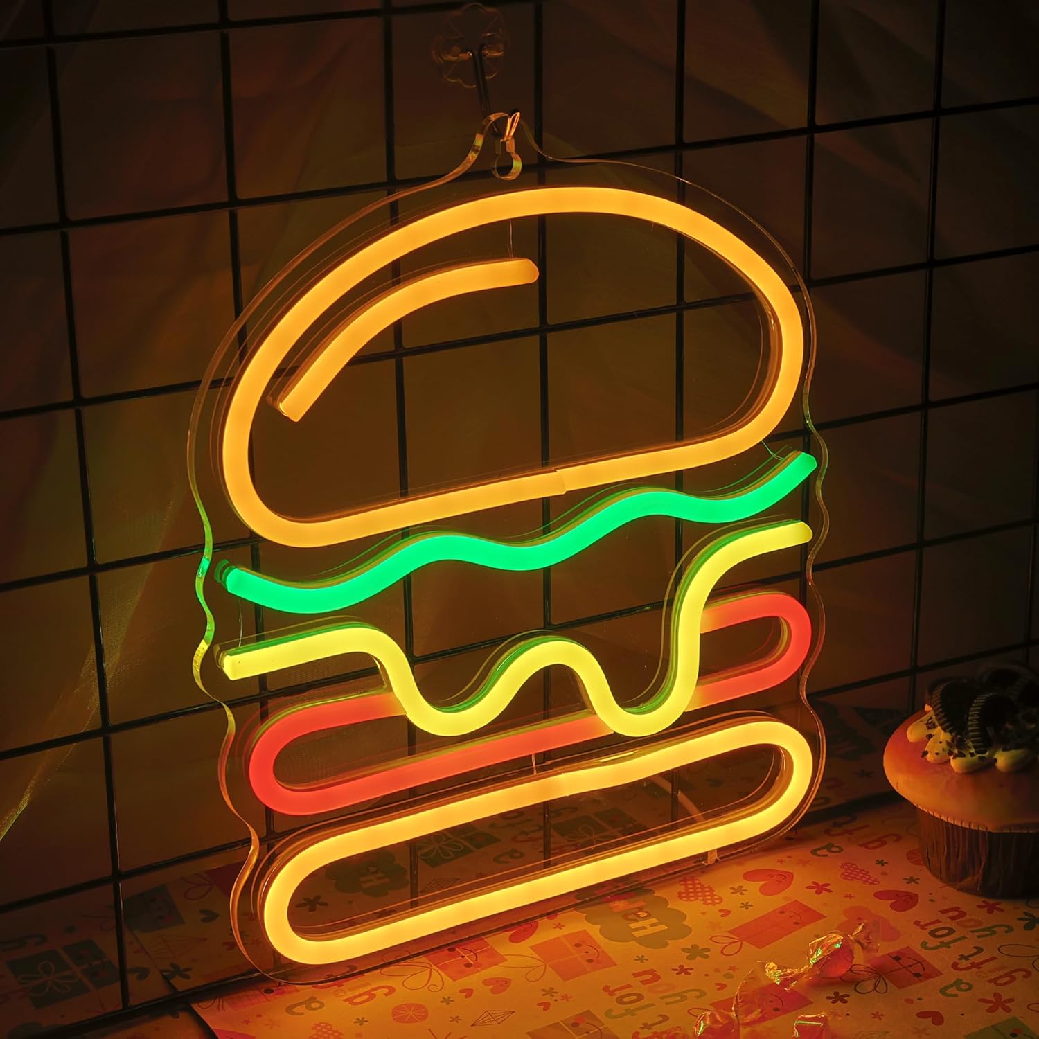 Burger Neon Sign with Layered  - Commercial Kitchen Walls reseña y precio
