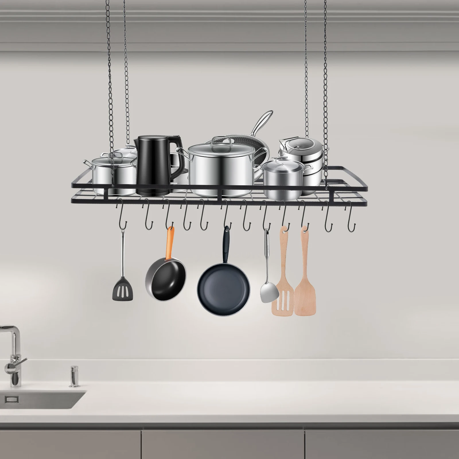 12-Hook Overhead Pot and Pan R - Commercial Kitchen Utensil Storage reseña y precio