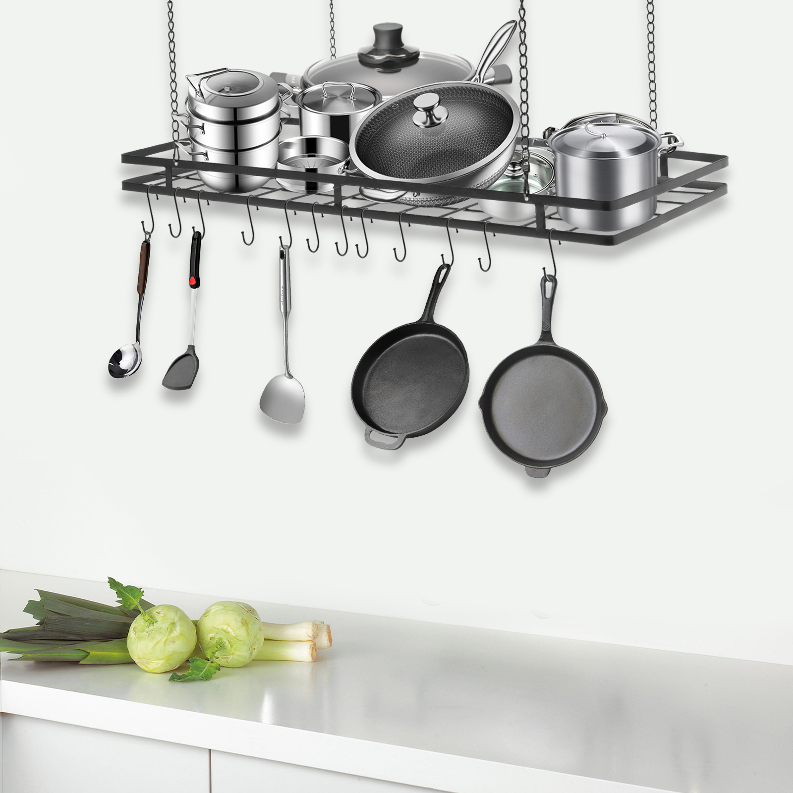 12-Hook Overhead Pot and Pan R - Commercial Kitchen Utensil Storage reseña y precio