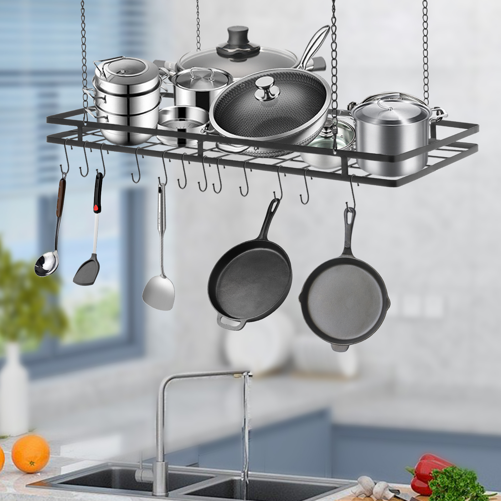 12-Hook Overhead Pot and Pan R - Commercial Kitchen Utensil Storage reseña y precio