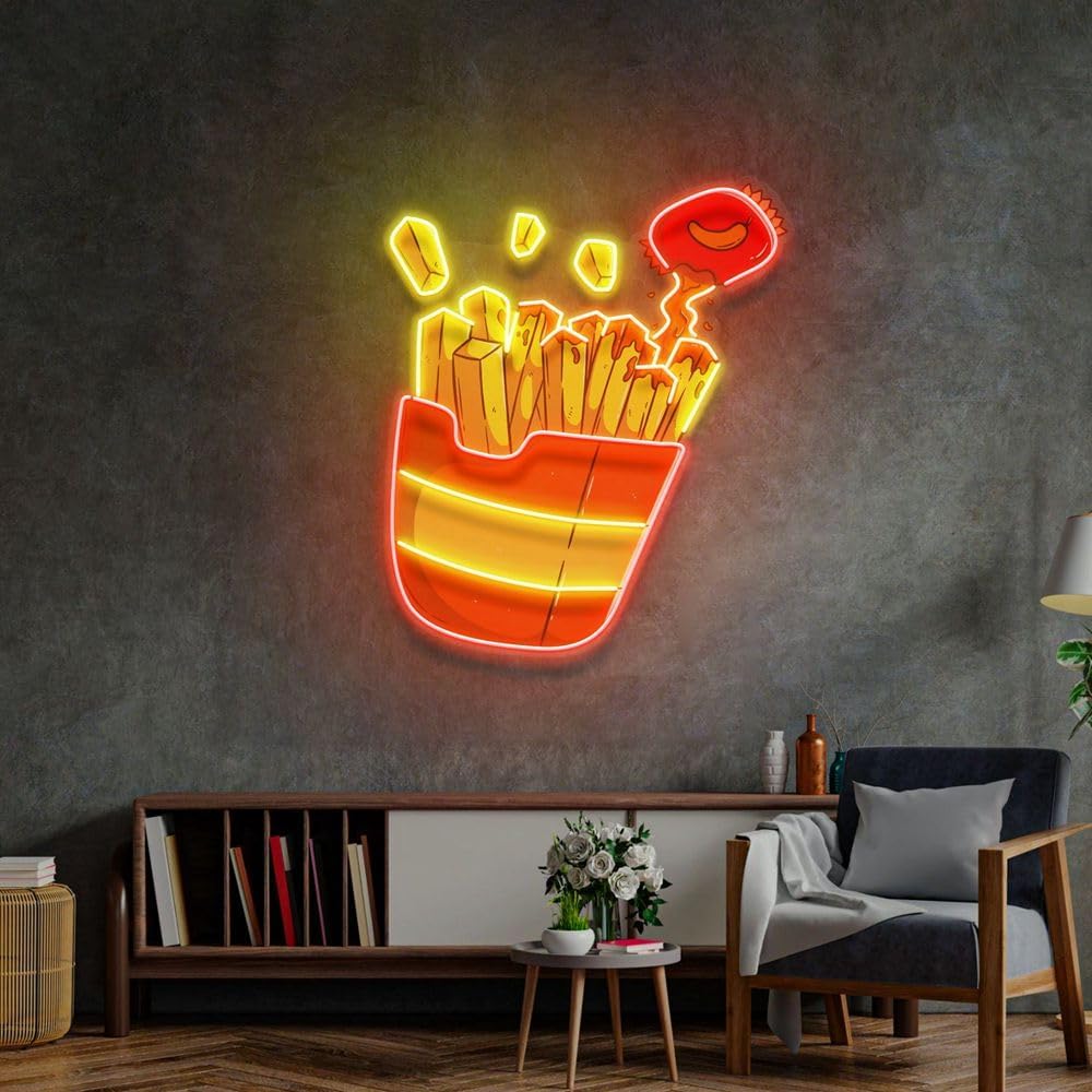 Custom French Fries Neon Sign  - Commercial Kitchen Walls reseña y precio