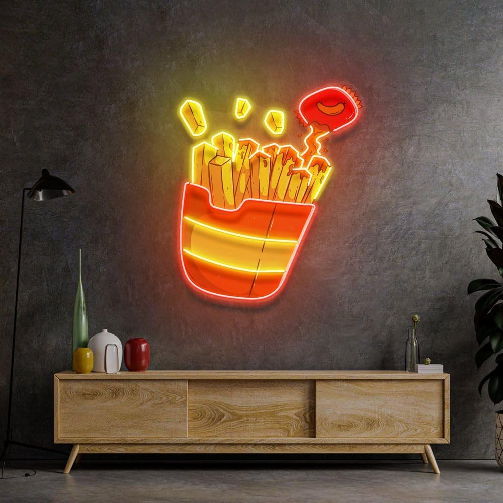 Custom French Fries Neon Sign  - Commercial Kitchen Walls reseña y precio