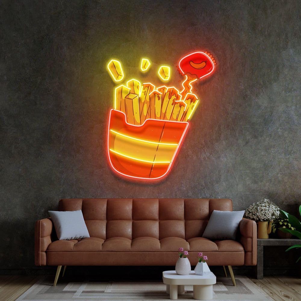 Custom French Fries Neon Sign  - Commercial Kitchen Walls reseña y precio