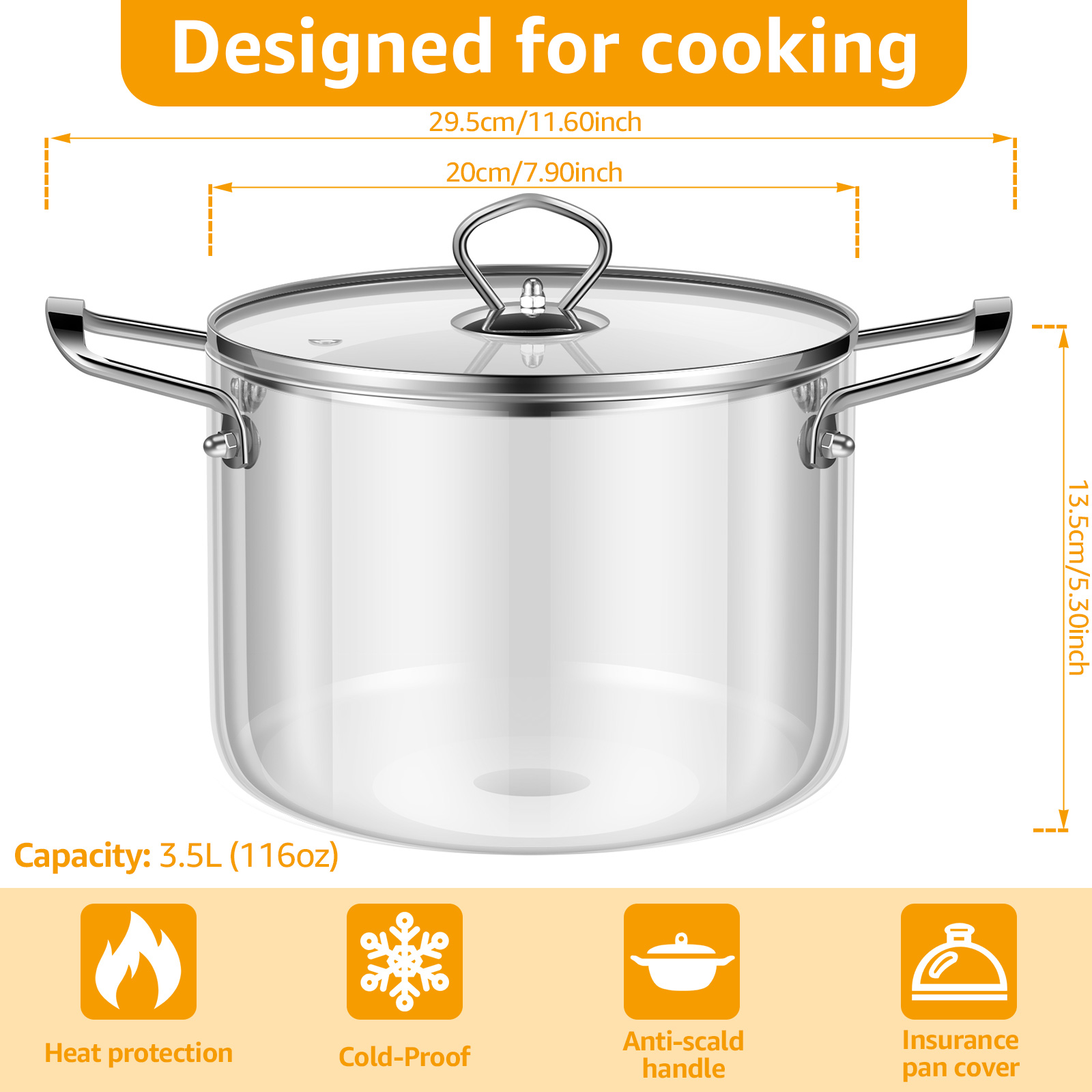 2.5L/3.5L Glass Cooking Pot wi - Soup Kettle Warmer reseña y precio