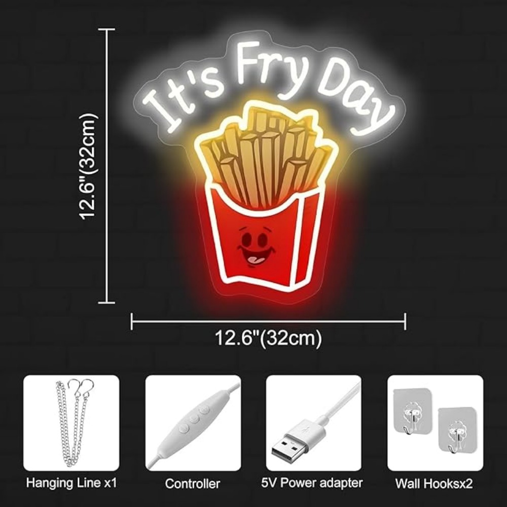 French Fries Neon Light,It's F - Commercial Kitchen Walls reseña y precio