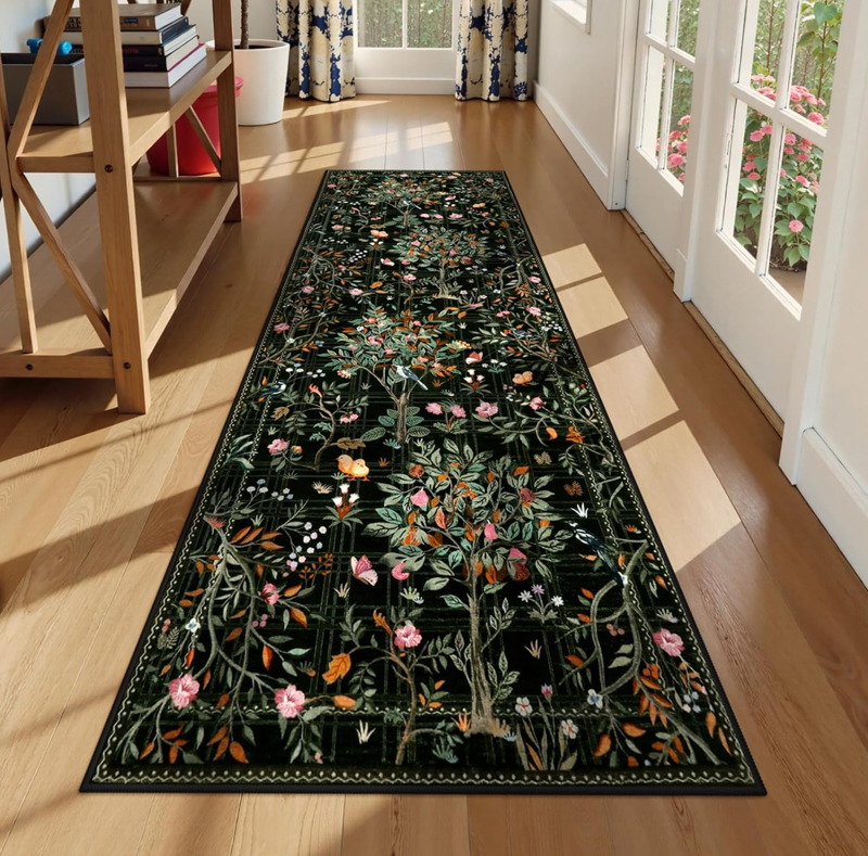 Elegant Dark Base Floral Long  - Commercial Kitchen Non Slip Flooring reseña y precio