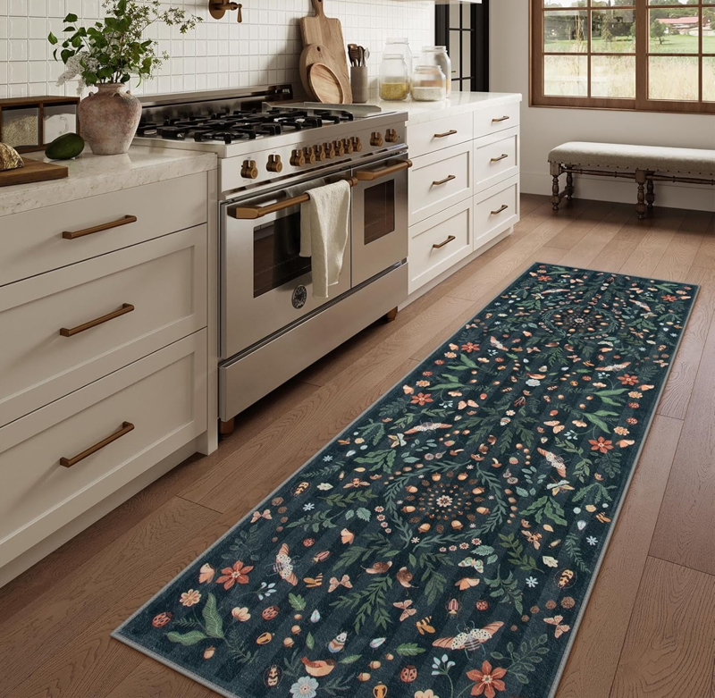 Elegant Dark Base Floral Long  - Commercial Kitchen Non Slip Flooring reseña y precio