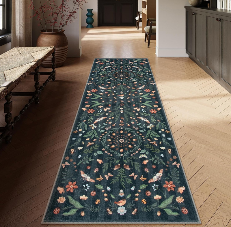 Elegant Dark Base Floral Long  - Commercial Kitchen Non Slip Flooring reseña y precio
